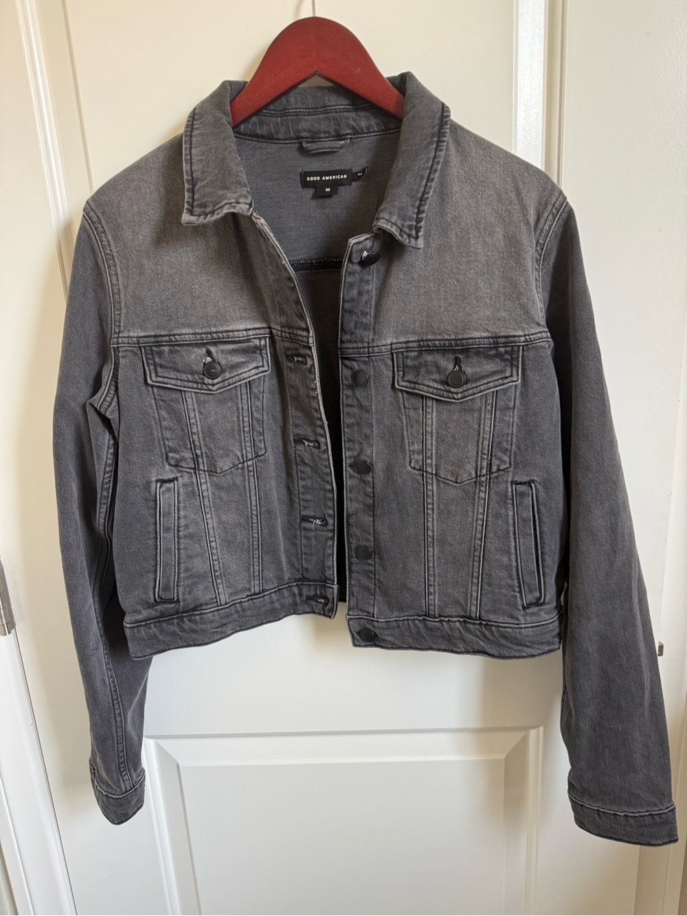 Good American Washed Gray Denim Trucker Jacket